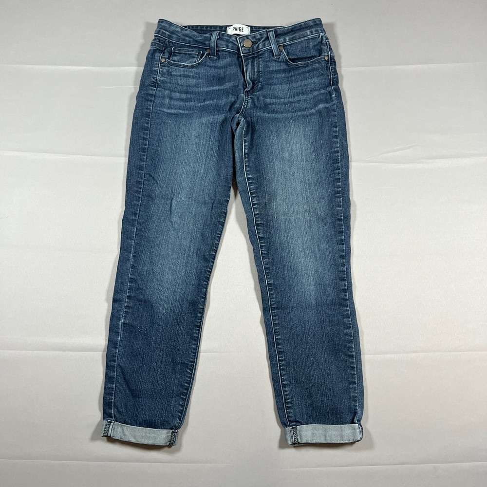 Paige Kylie Cropped Jeans Women 27 Blue Denim Cotton Stretch Low Rise Cuffed Hem